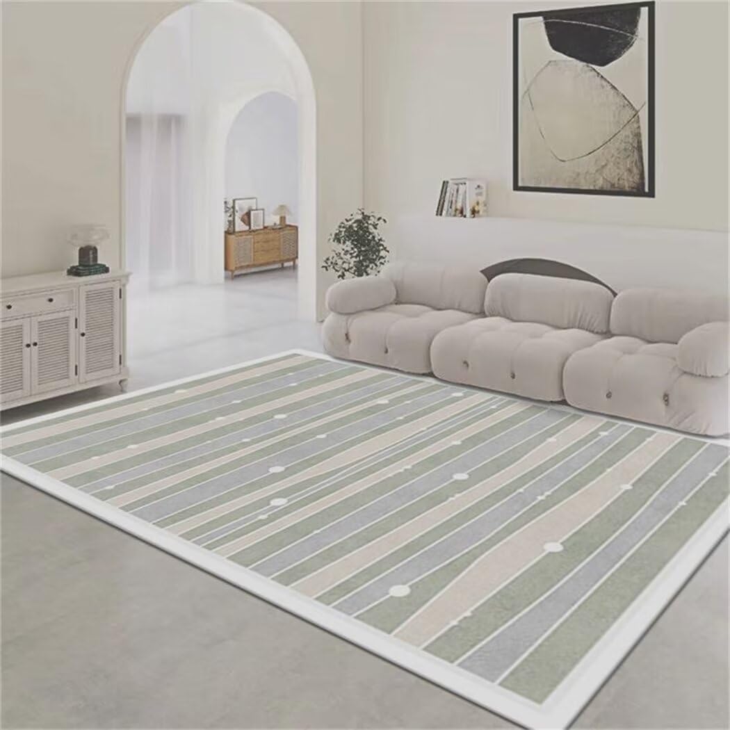 Tapis de salon vert et gris pour réchauffer une pièce de vie