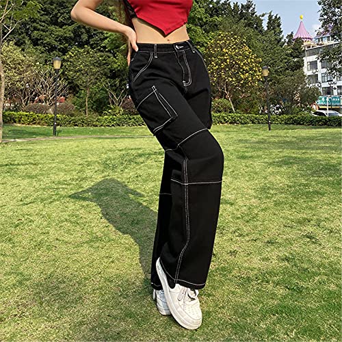 Eauptffy Jeansbroek voor dames, effen, hoge taille, baggy boyfriend stijl, jeansbroek met wijde pijpen, losse denim broek, vintage Y2k mode, losse rechte jeans, beenbroek met rechte pijpen - Image 7