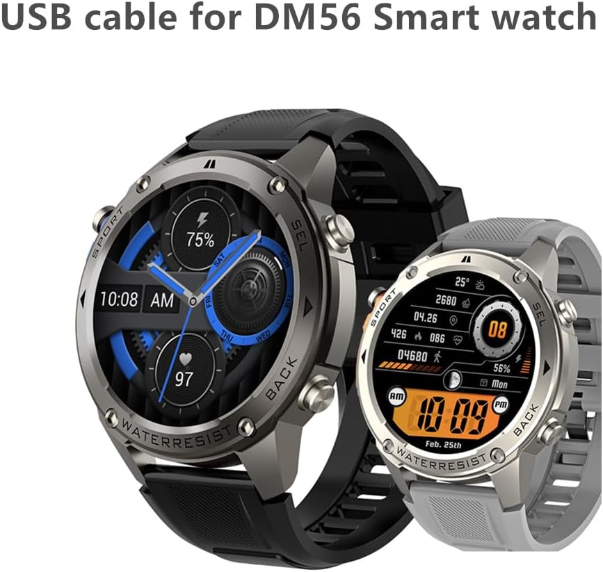Two smartwatches with USB cable for DM56 Smart watch text