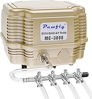 Pawfly 254 GPH Quiet Adjustable Aquarium Air Pump with 4-Outlets, Airflow Splitter & Tubing for Fish Tanks, Ponds up to 300 Gallons
