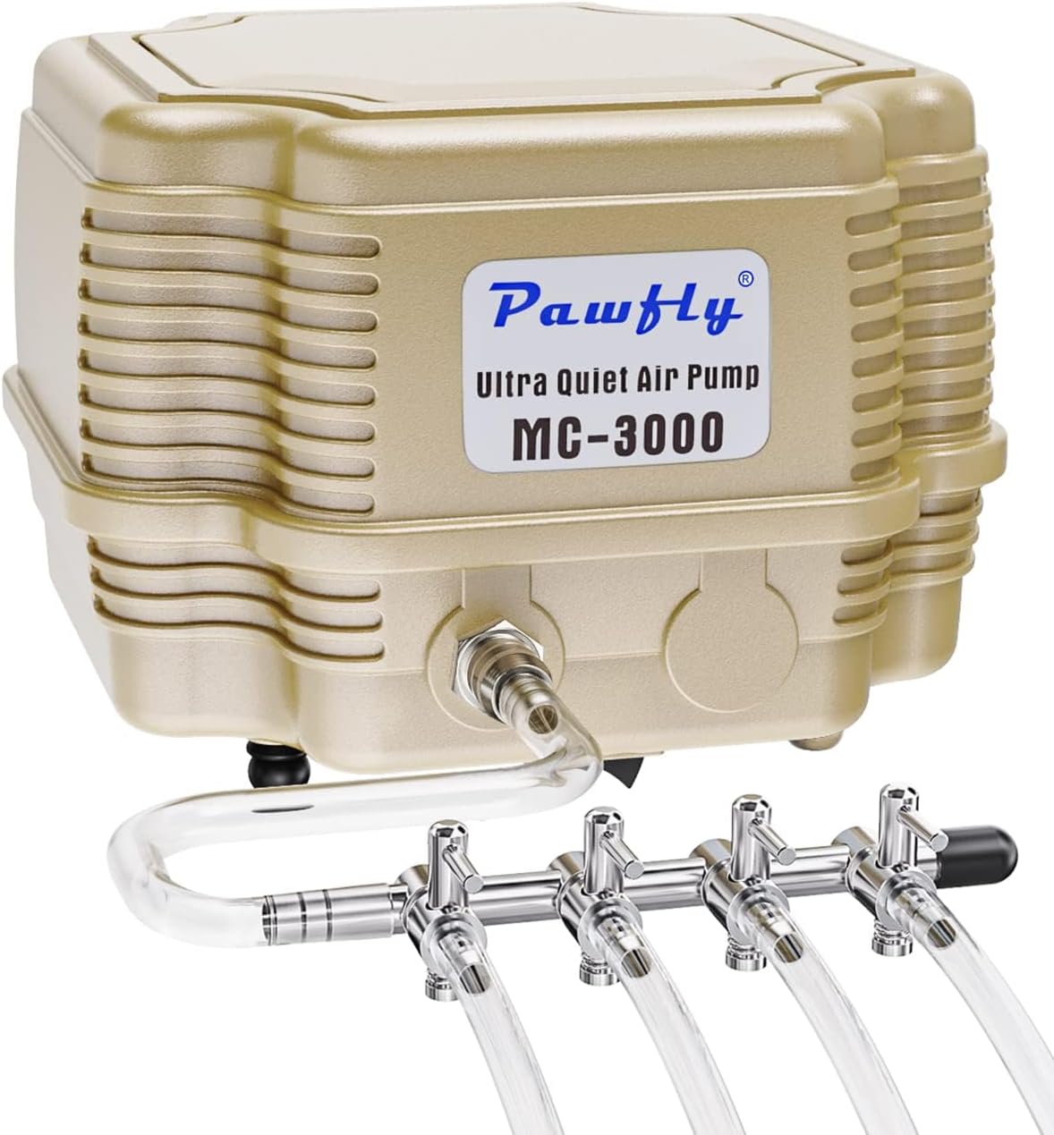 254 GPH Aquarium Air Pump Adjustable Quiet Oxygen Aerator Pump with Multi-Port Air Flow Control Lever Valve Splitter and Airline Tubing for Fish Tanks Ponds and DWC Systems Up to 300 Gallons