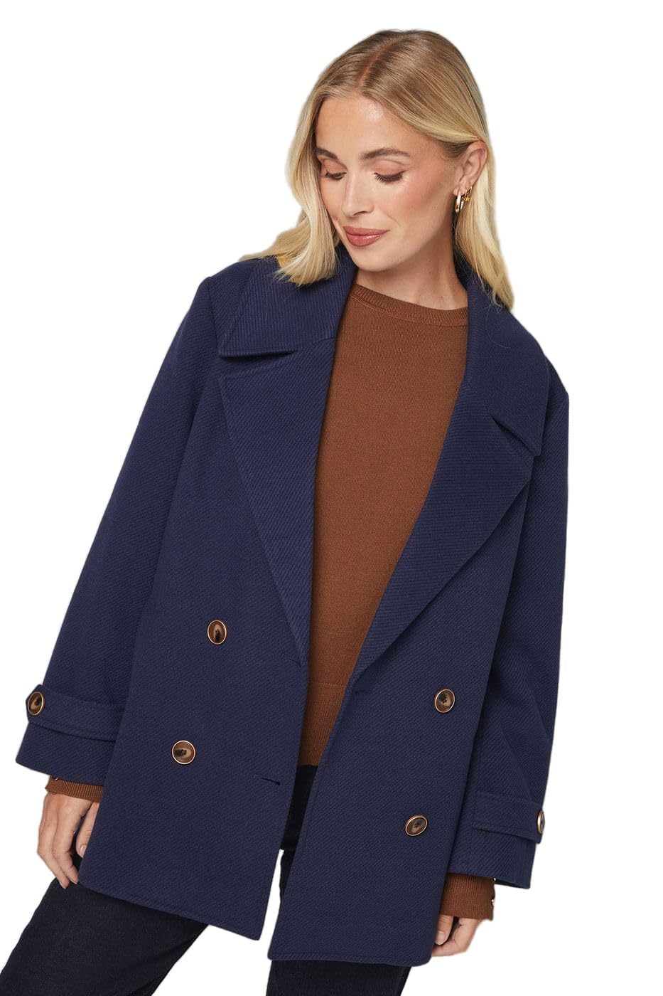 Wallis Petite Mid Length Double Breasted Coat, 16, Navy