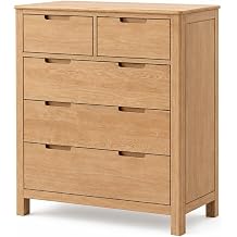Solid Oak Nightstand, 5 Drawer Bedside Table for Bedroom, Solid Wood Storage Organizer, Modern Side Table for Living Room, Hallway, Closet Natural, 38" H