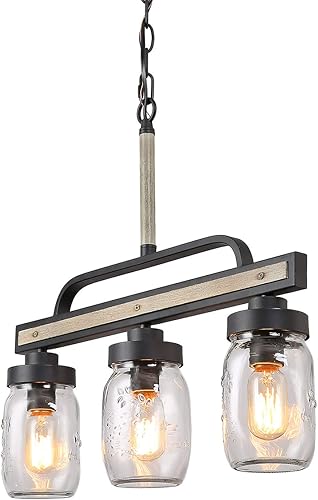 Miniatura 9 de LOG BARN Lámpara de araña rústica en tarro de masón, acabado de metal, colgante de cristal para comedor, isla de cocina
