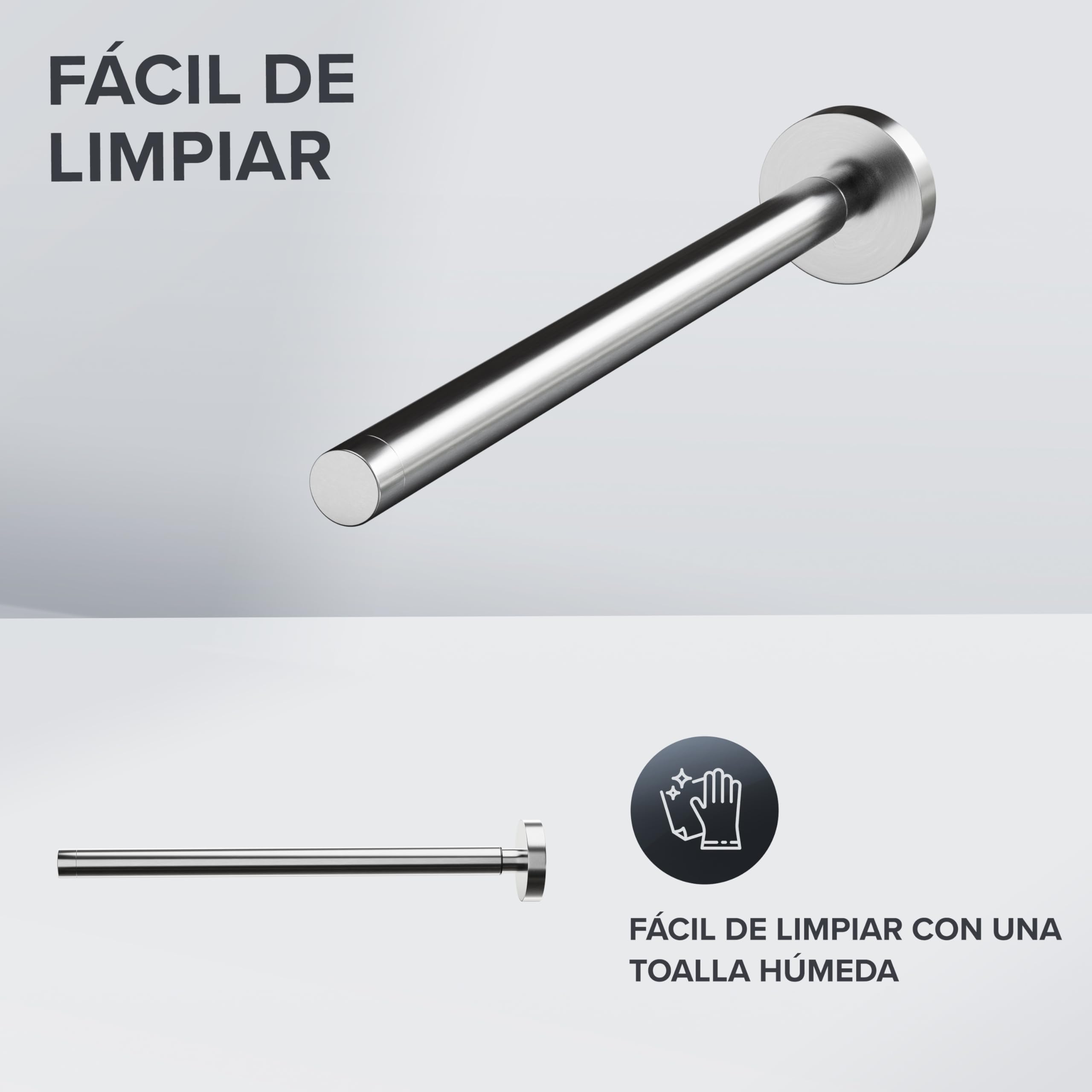 ovimar Barra telescópica Lyngvig de acero inoxidable, plata para taladrar, extensible con dos barras como toallero para toallas, soporte para perforar o pegar en la pared