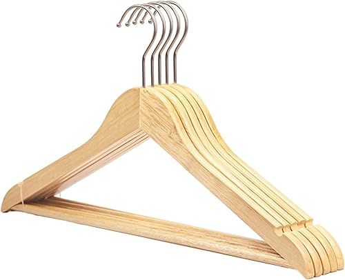 Percha de gancho de metal, 5 piezas de perchas de madera, resistente, duradero, ahorro de espacio, con ganchos de metal, organizador de armario,