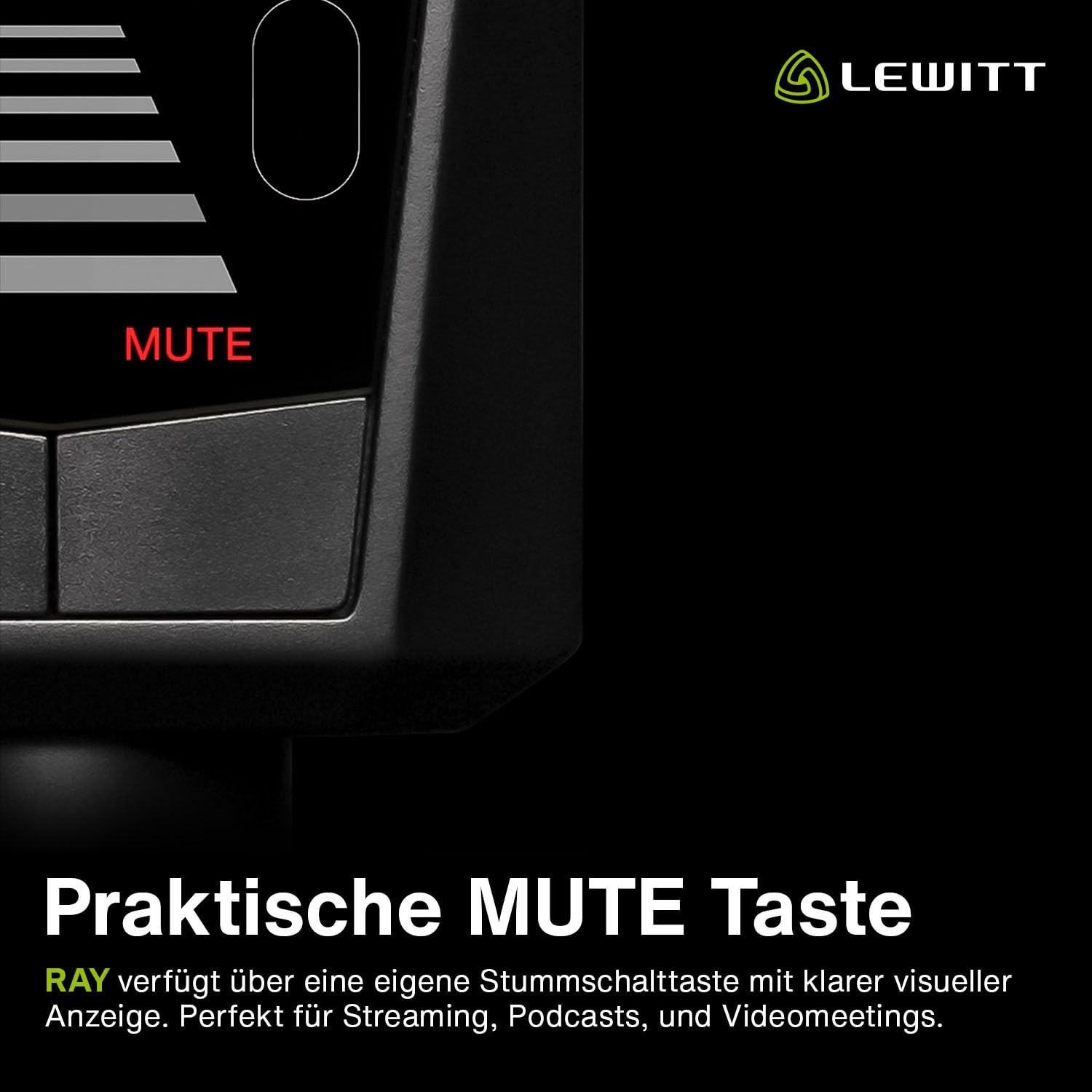 RAY Mikrofon mit Autofokus für Deine Stimme - Mute by Distance und eigene Mute Taste - Für Podcasts, Streaming, Content und Musikproduktion in Studioqualität - 1-Zoll Studiokapsel