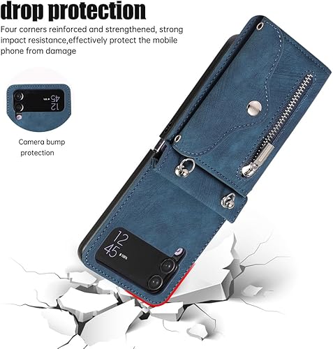 Miniatura 7 de Funda para teléfono Samsung Galaxy Z Flip 4 5G 2022 con correa cruzada para muñeca, cordón, soporte para tarjeta de crédito, ranura para el hombro,