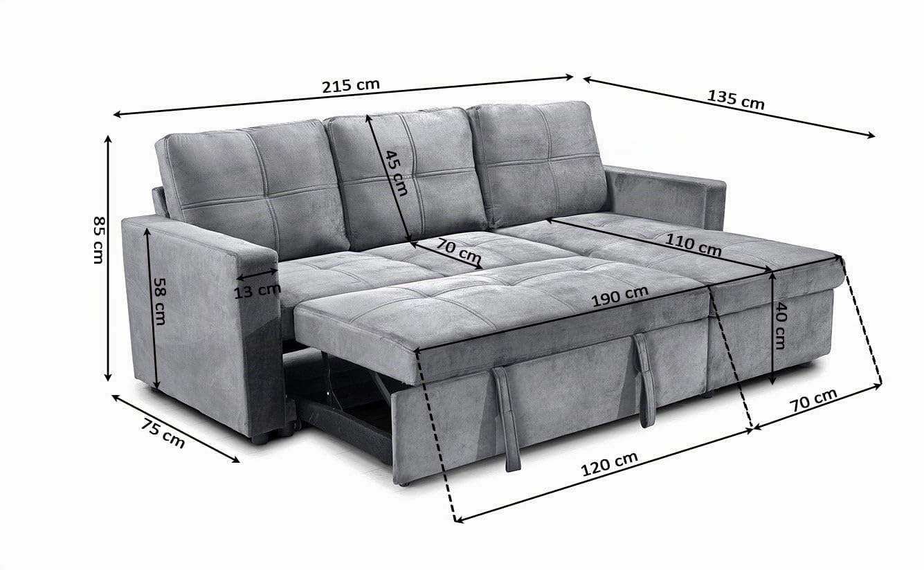 S & S Saldos y Stocks Sofa Cama Chaise Longue PAU 215cm Negro