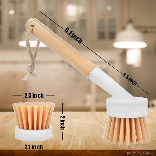 Miniatura 2 de ALINK Cepillo para platos con mango y 3 cabezales de repuesto, cepillo de limpieza de ollas y sartenes para cocina, fregadero, estufa, depurador de