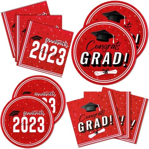 DYLIVeS 150 Pcs 2023 Graduation Party Decorations, Colorful Graduation Party Supplies Pack, Party Favors for College High School, Red Cover