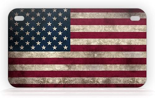 Placa de matrícula de tamaño mini con bandera de Estados Unidos, retro, vintage, bandera de Estados Unidos, etiqueta de motocicleta