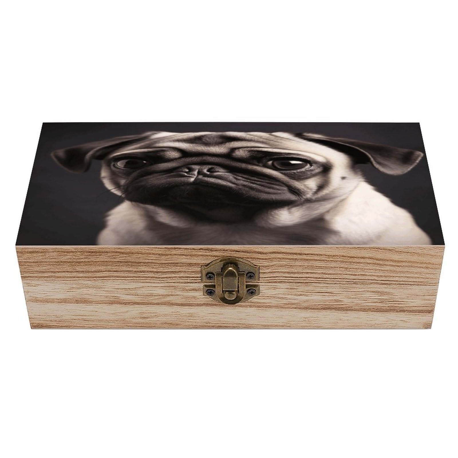 VstaDank Pug Wooden Storage Box with Hinged Lid Natural Wooden Box Beautifully Keepsake Boxes Vintage Wood Boxes Jewelry Organizer Trinket Storage Chest Unique Gift
