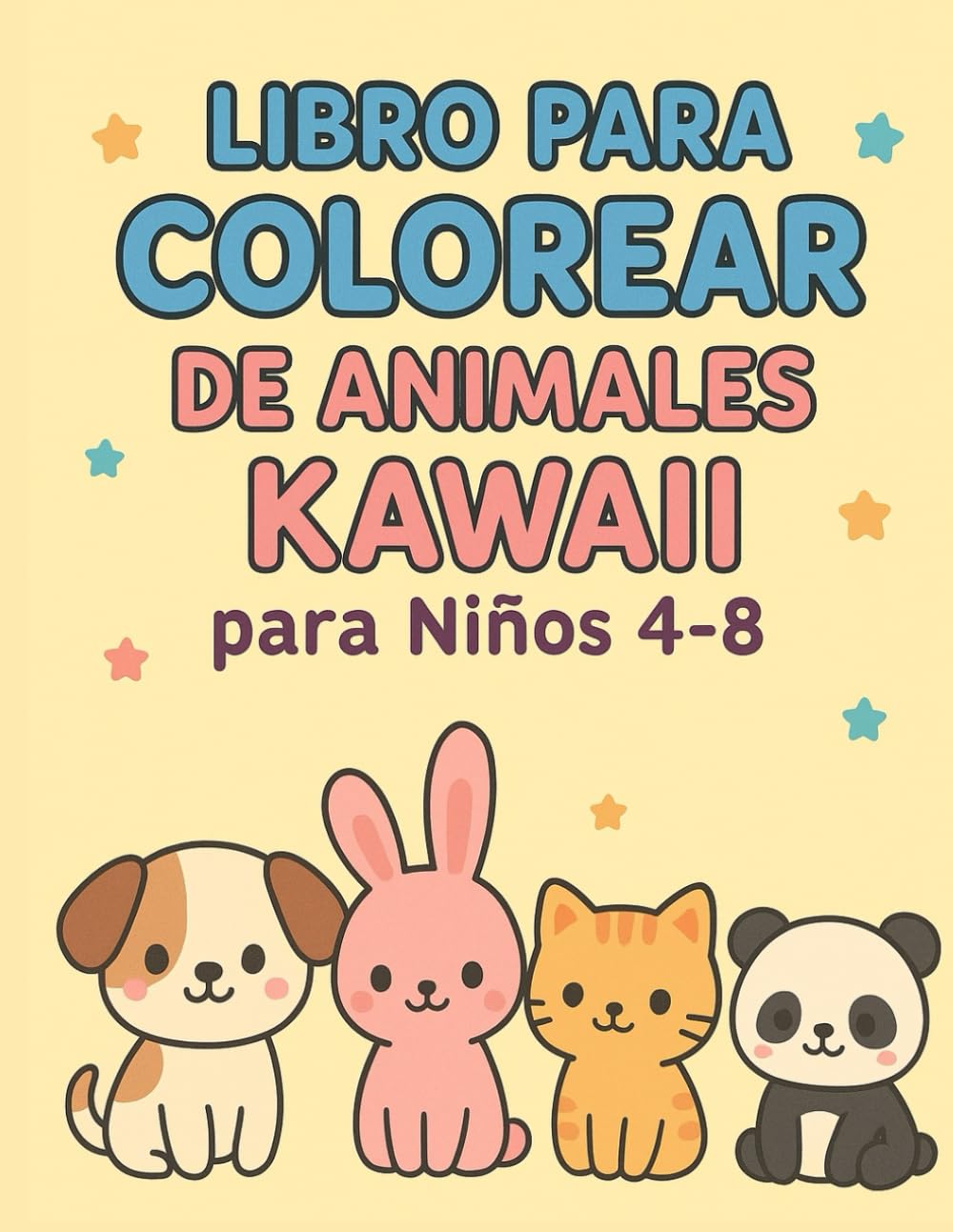Animales Kawaii – Libro de Colorear para Niños de 4 a 8 Años: 40 ilustraciones kawaii en line art, sin fondo y con líneas gruesas para mejorar la creatividad y la motricidad fina de los niños.