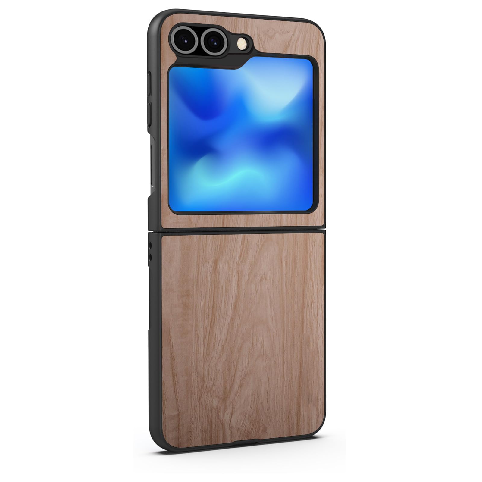 Funda para Samsung Galaxy Z Flip 6, Moda Grano de Madera Cuero Funda Delgado Carcasa Protección para Lentes,Blanca