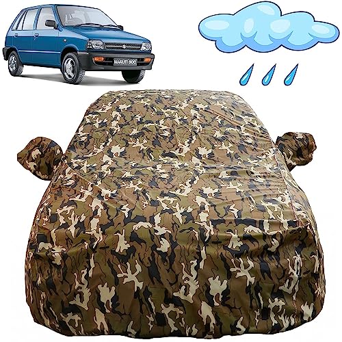 Image of Autofact Waterproof Car Body Cover Compatible with Maruti Car 800 (2000 to 2008) with Mirror Pockets (Camouflage Design).