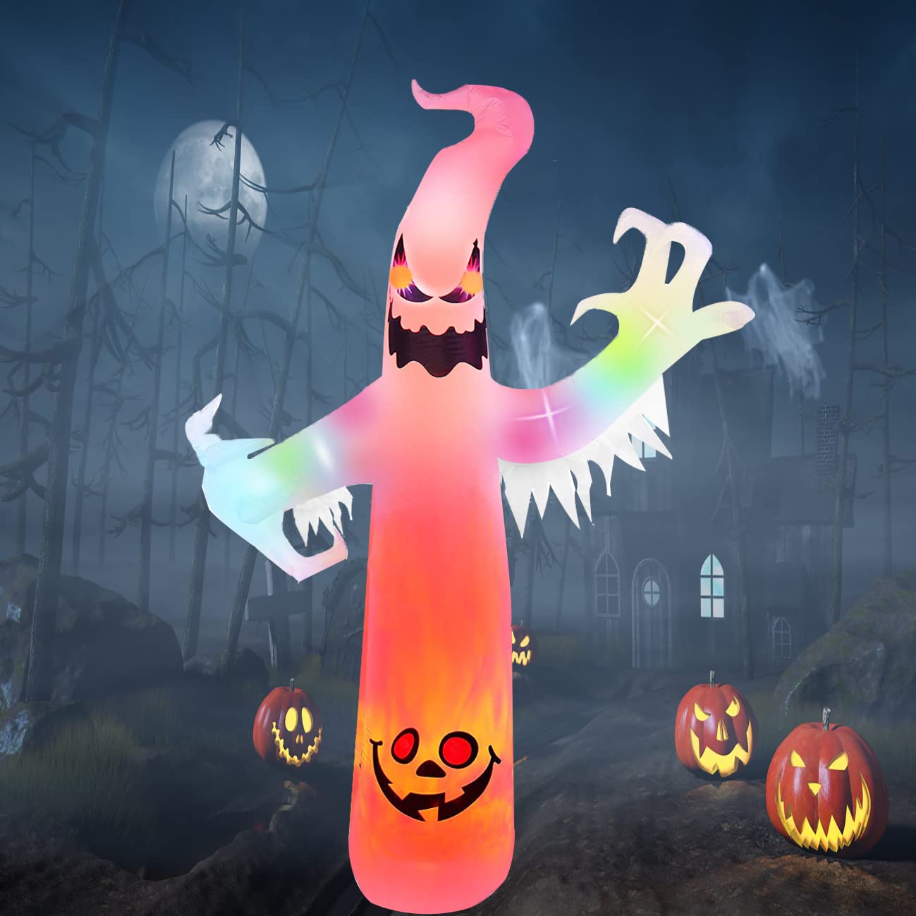 23GUANYI 8FT Halloween Inflatable Ghost Outdoor Decoration, Blow up Yard Decor, Built-in LED Flame Lights,Halloween Ghost Inflatable Party Yard Garden Terrible Ghost Decoration Outdoor