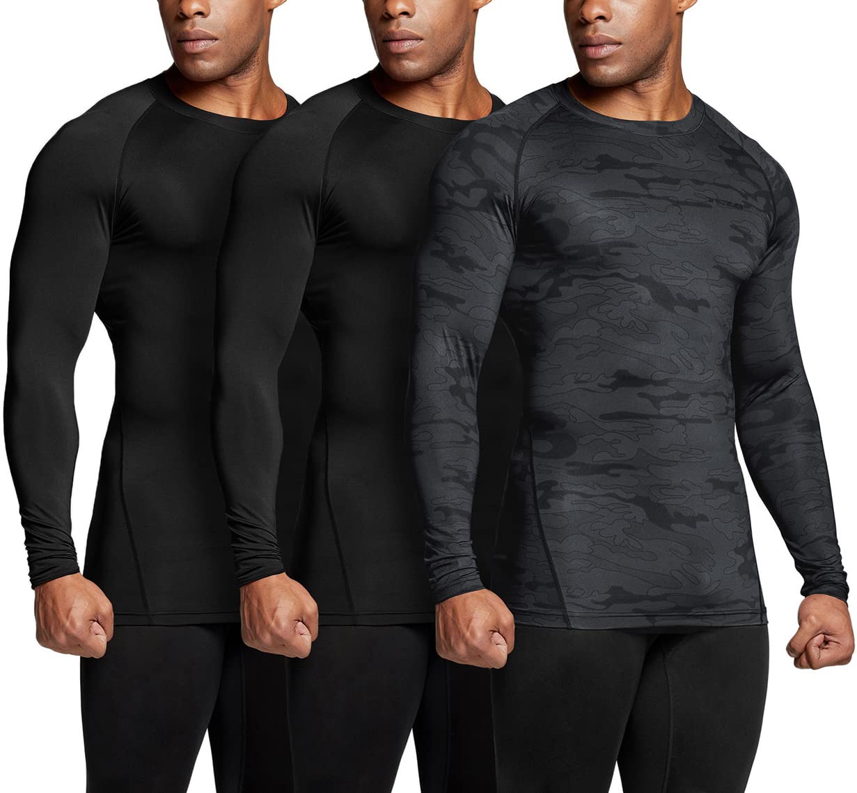 TSLA 1 or 3 Pack Men's UPF 50+ Long Sleeve Compression Shirts, Athletic Workout Shirt, Water Sports Rash Guard