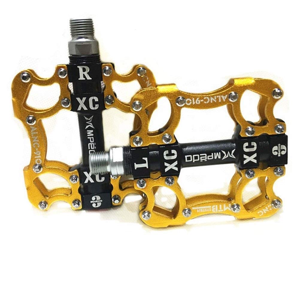 Pedali per Bicicletta MTB BMX con 3 Cuscinetti sigillati, tacchette Antiscivolo in Lega di Alluminio per Bici da Strada e Mountain Bike (Colore: Giallo)