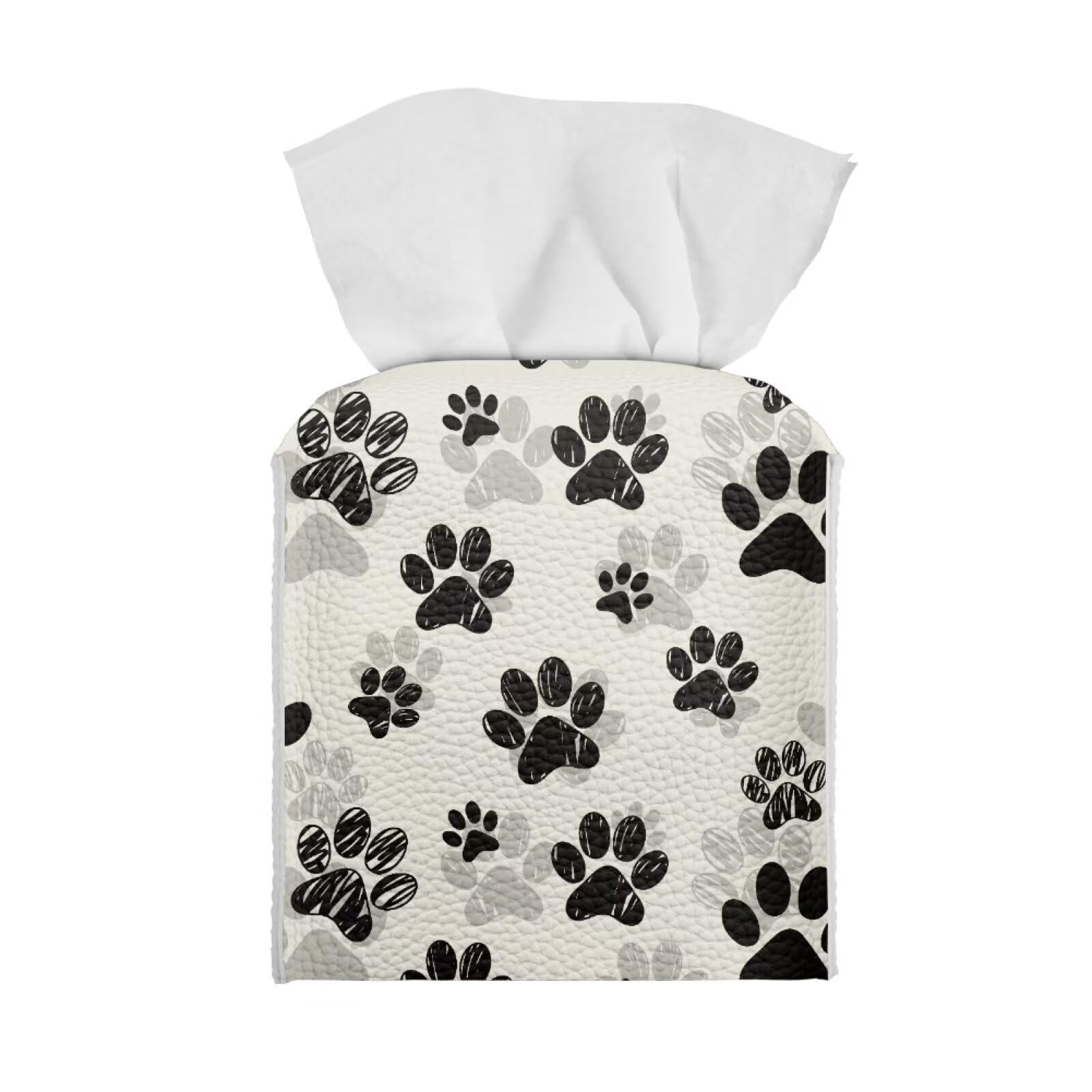 Sellikakes Dog Paw Print Tissue Box Holder Waterproof Napkin Tissues Organizer Leather Xmas Home Decorative Cover Fit Standard Tissue Box for Tabletop Vanity Countertop Night Stand(5.1 * 5.1 * 5.5'')