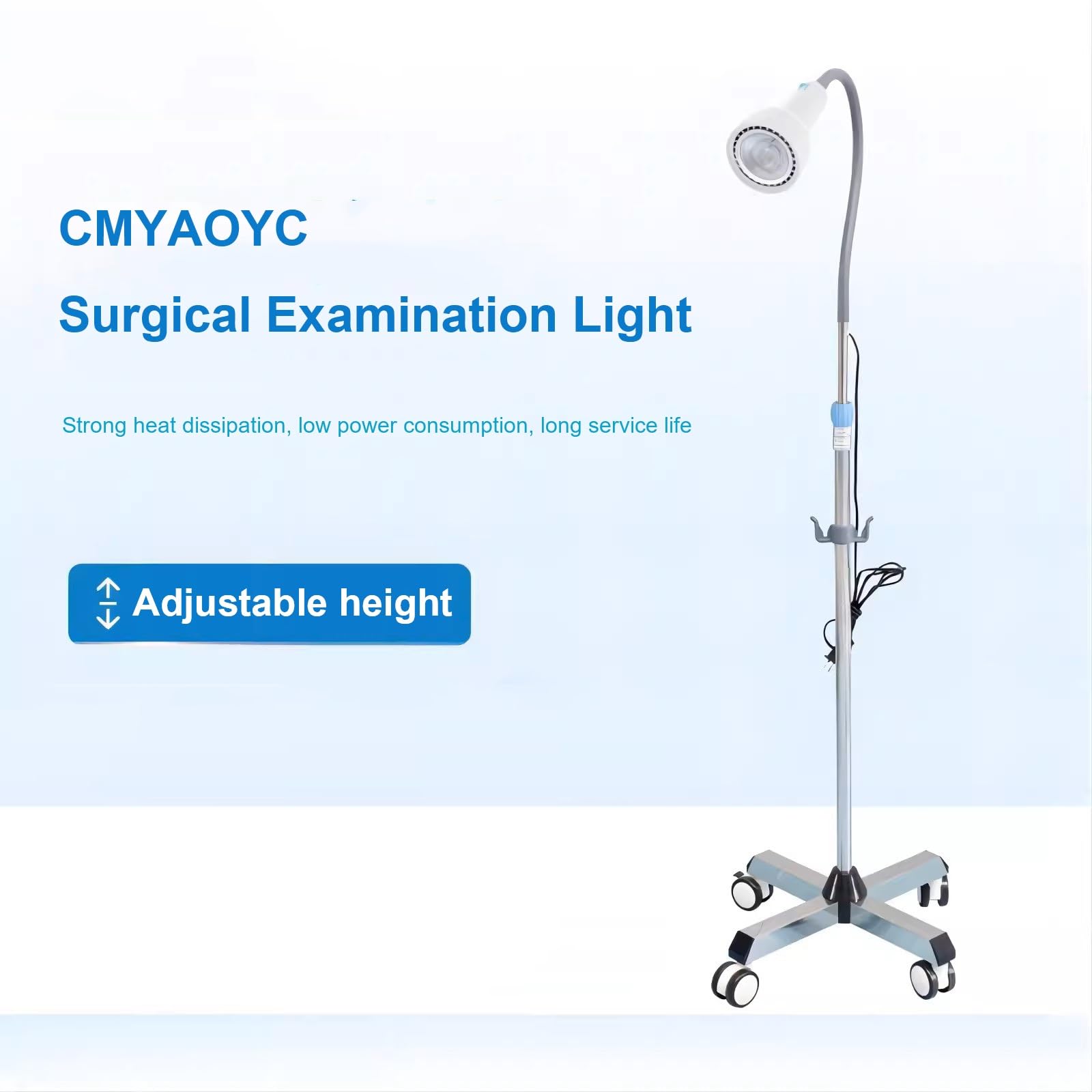 Lampe D'examen Médical 28 W LED Lampe Chirurgicale Lampe D'examen Sur Pied avec Base Mobile, Hauteur Réglable, pour Gynécologie, Chirurgie, Clinique, Hôpital pour Animaux de Compagnie