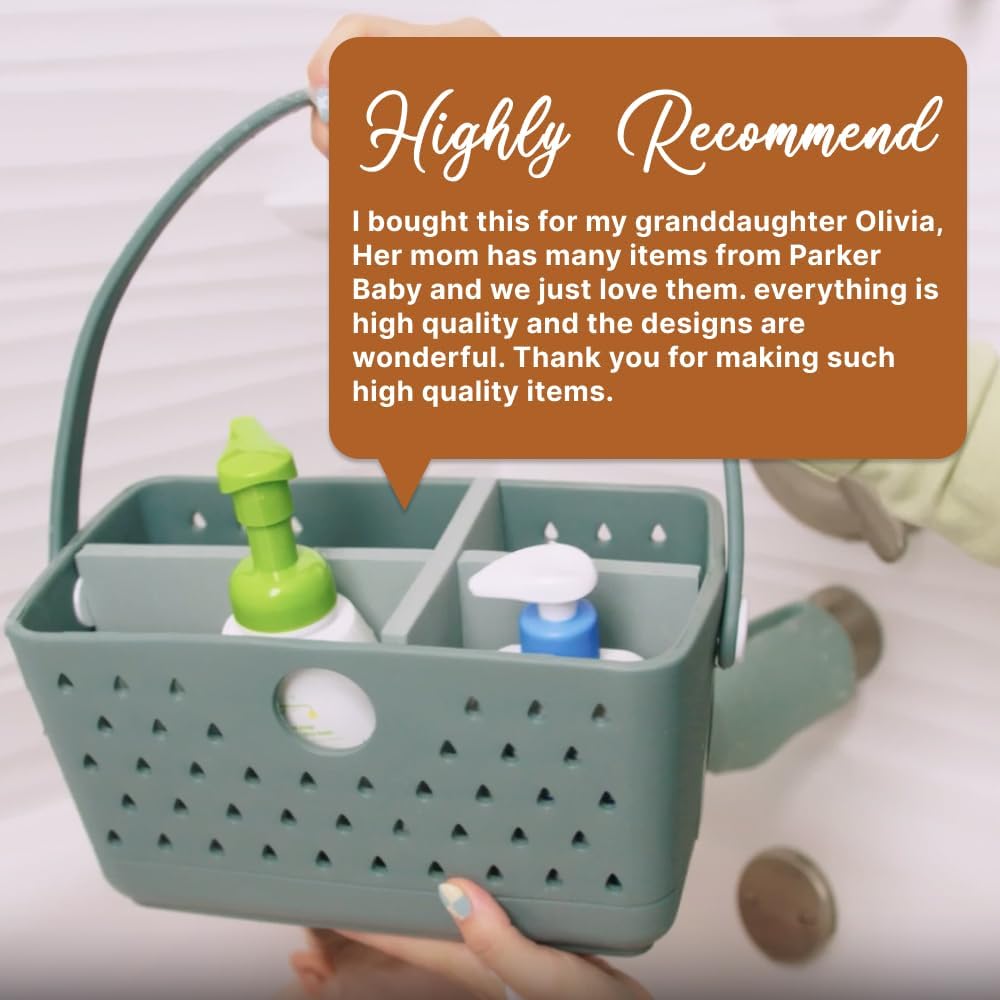 Parker Baby Bath Caddy | BPA Free & Food Grade Shower Caddy Organizer for Toys & Supplies | Quick-Dry, Sturdy & Perfect Size Shower Basket w/Handle in Neutral Colors