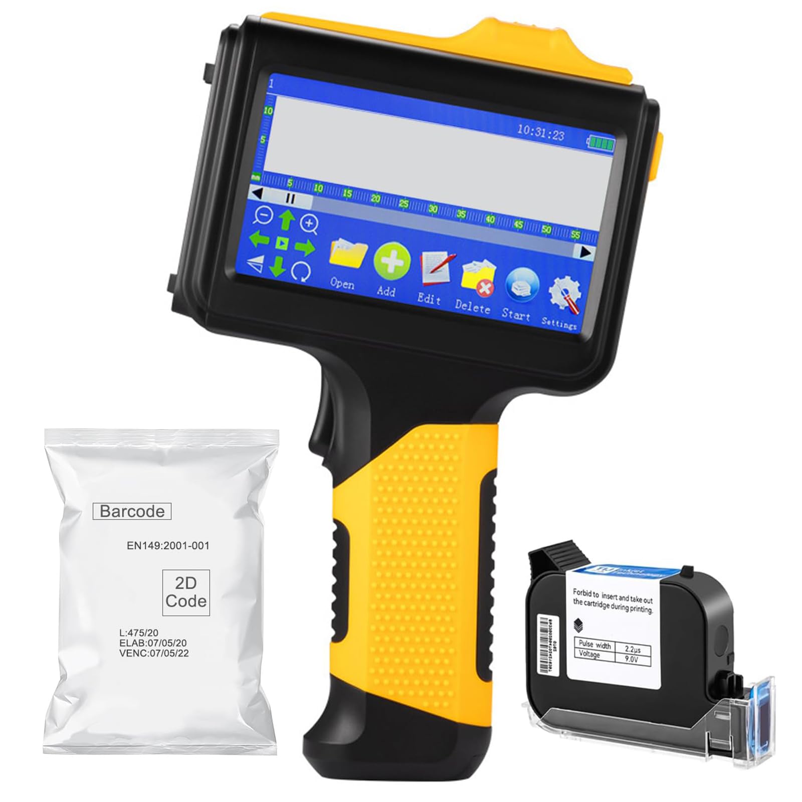 Stampante Inkjet Manuale, Codificatore Lotti 12,7mm Touch, Inchiostro 42ml | Stampa 1–5 Righe, Testo Variabile e Codici QR, Distanza 2–5mm e Inchiostro Nero ad Asciugatura Rapida per Diversi Materiali