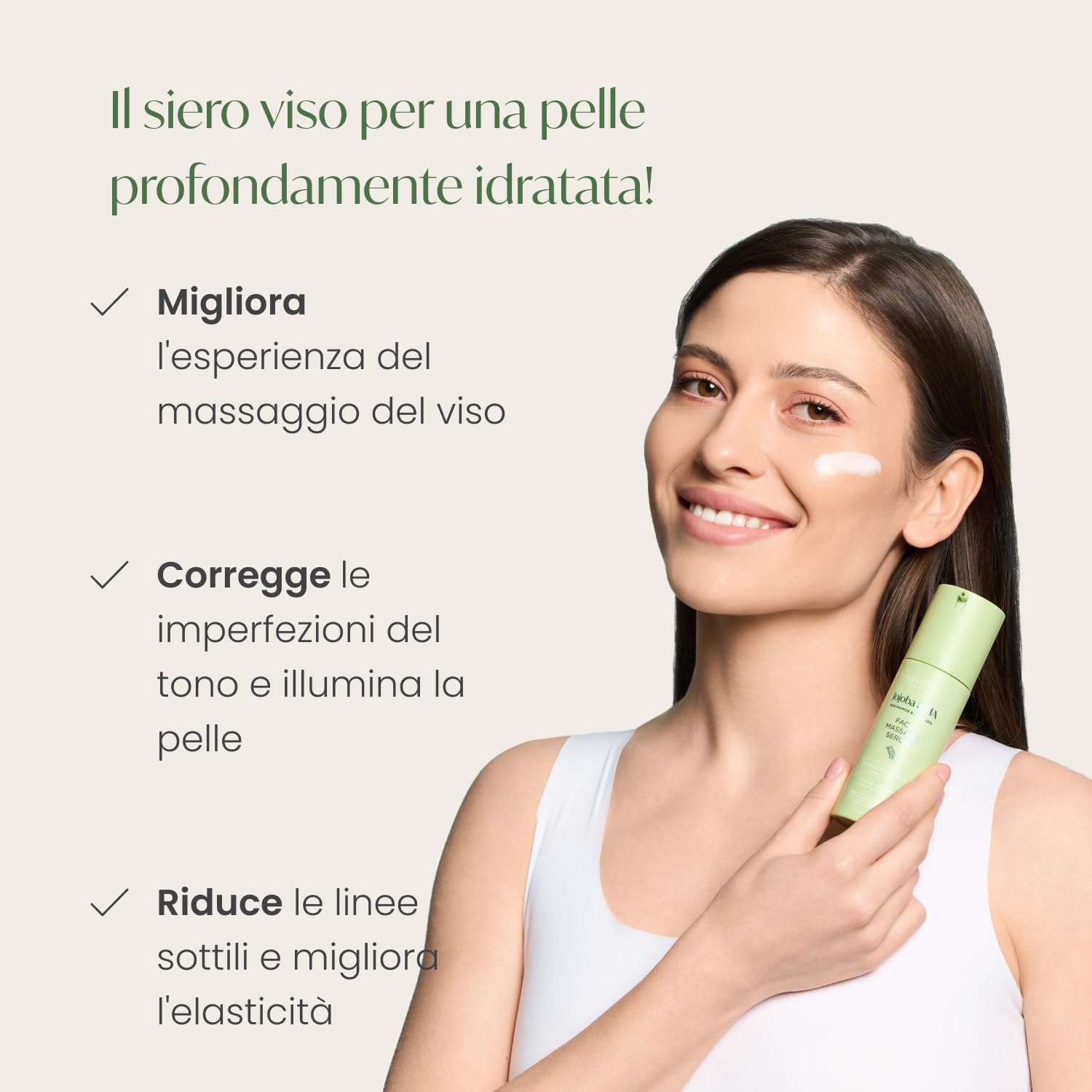 PLANTIFIQUE Siero Viso Jojoba Massage Bio Oil Acido Ialuronico, Niacinamide e Collagene | Prodotti Skincare Idratante Antirughe i Antimacchie Contorno Occhi | Olio Puro Massaggiatore per Gua Sha 30 ml