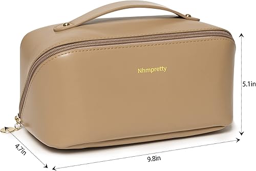 Miniatura 5 de Nhmpretty Bolsa de maquillaje de gran capacidad con cremallera bolsa de maquillaje de cuero bolsa de cosméticos impermeable portátil de viaje bolsa