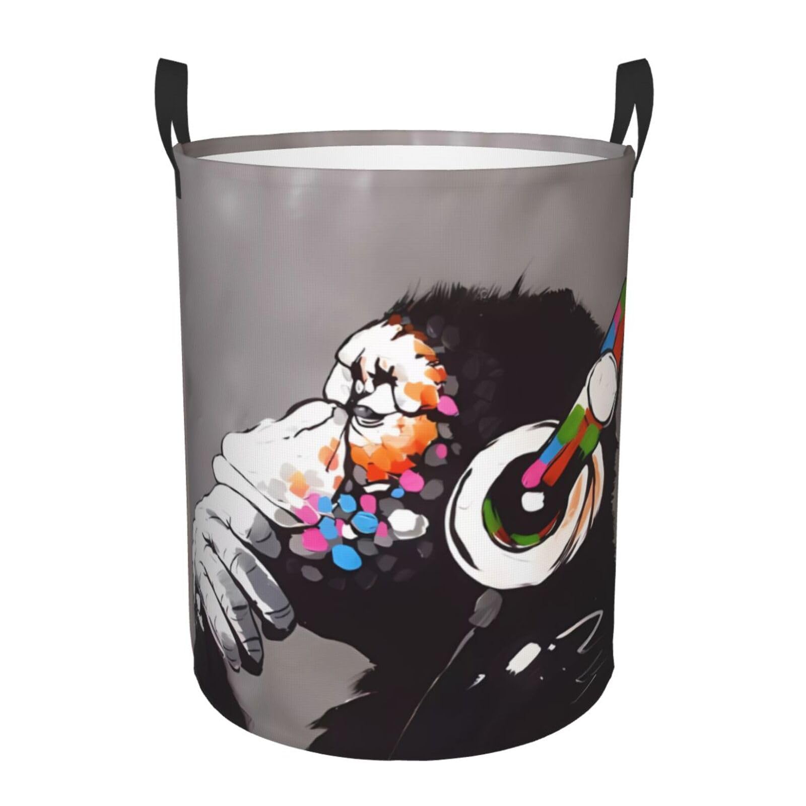 S Circular Hamper Monkey Music Print for Dirty Clothes