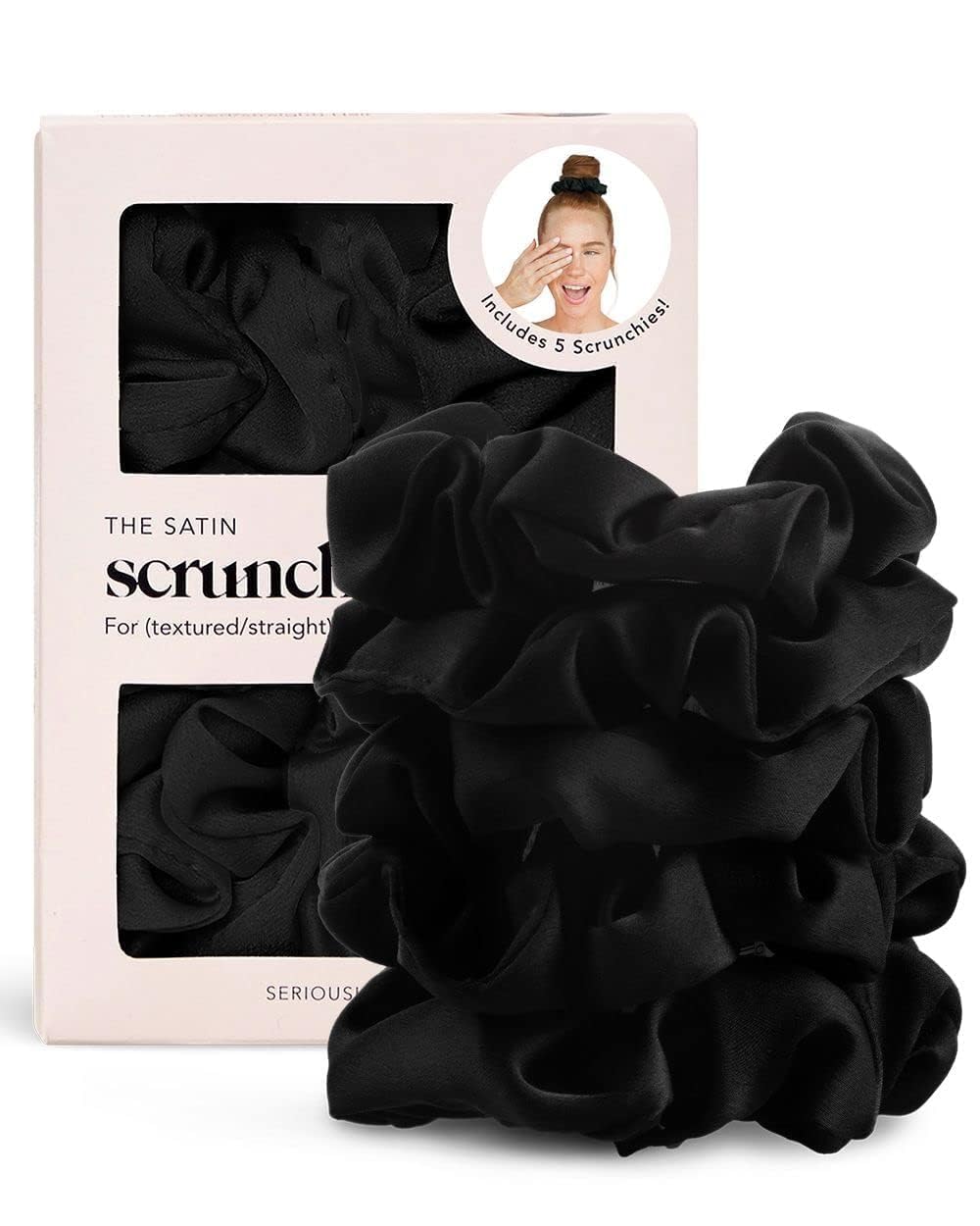 lmt black 100% mulberry silk scrunchies - no damage, frizz-free & anti-static hair ties for women & girls (black, pack 3)