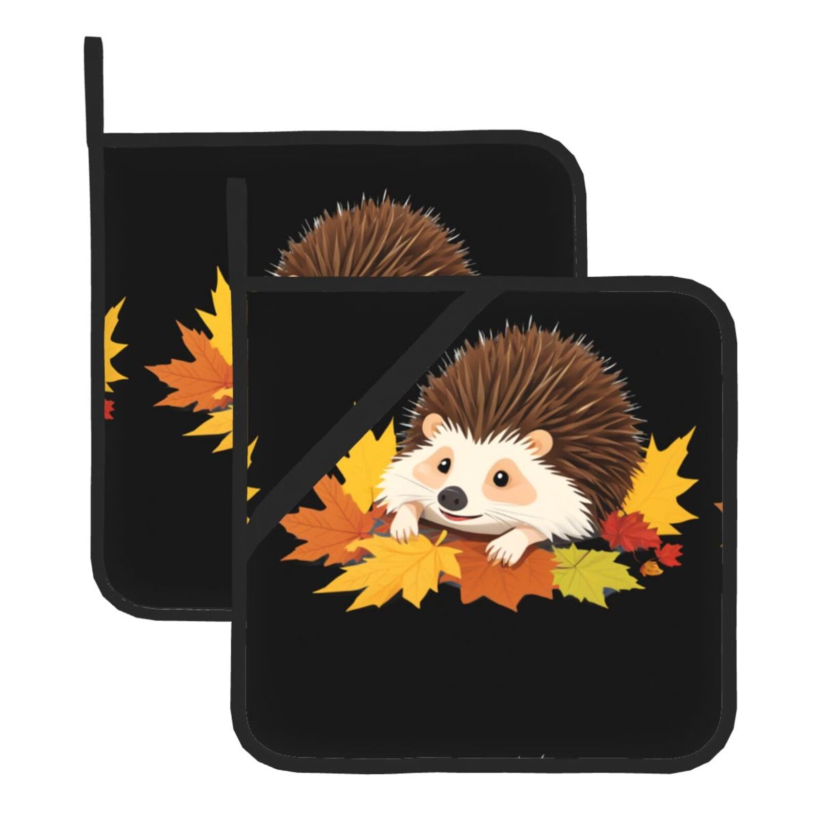 Square Heat-Insulating Pot mat WHJSSF Hedgehog Lying on Maple Leaf Pattern Anti-scalding and Heat-Insulating for Kitchen Cleaning and Outdoor Barbecue