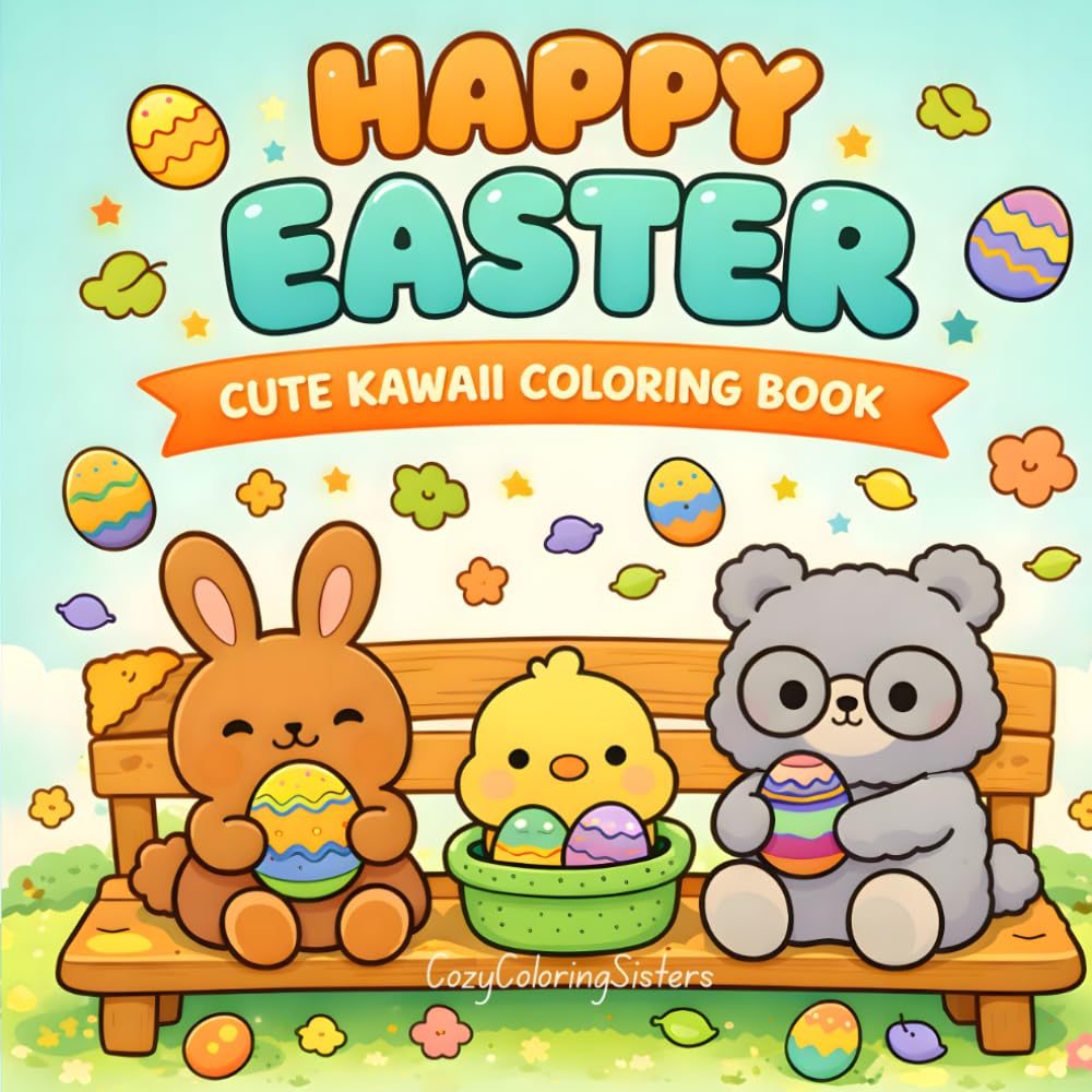 Happy Easter: Cute Kawaii Easter Coloring for Relaxation, Stress Relief & Family Fun — For Kids & Adults