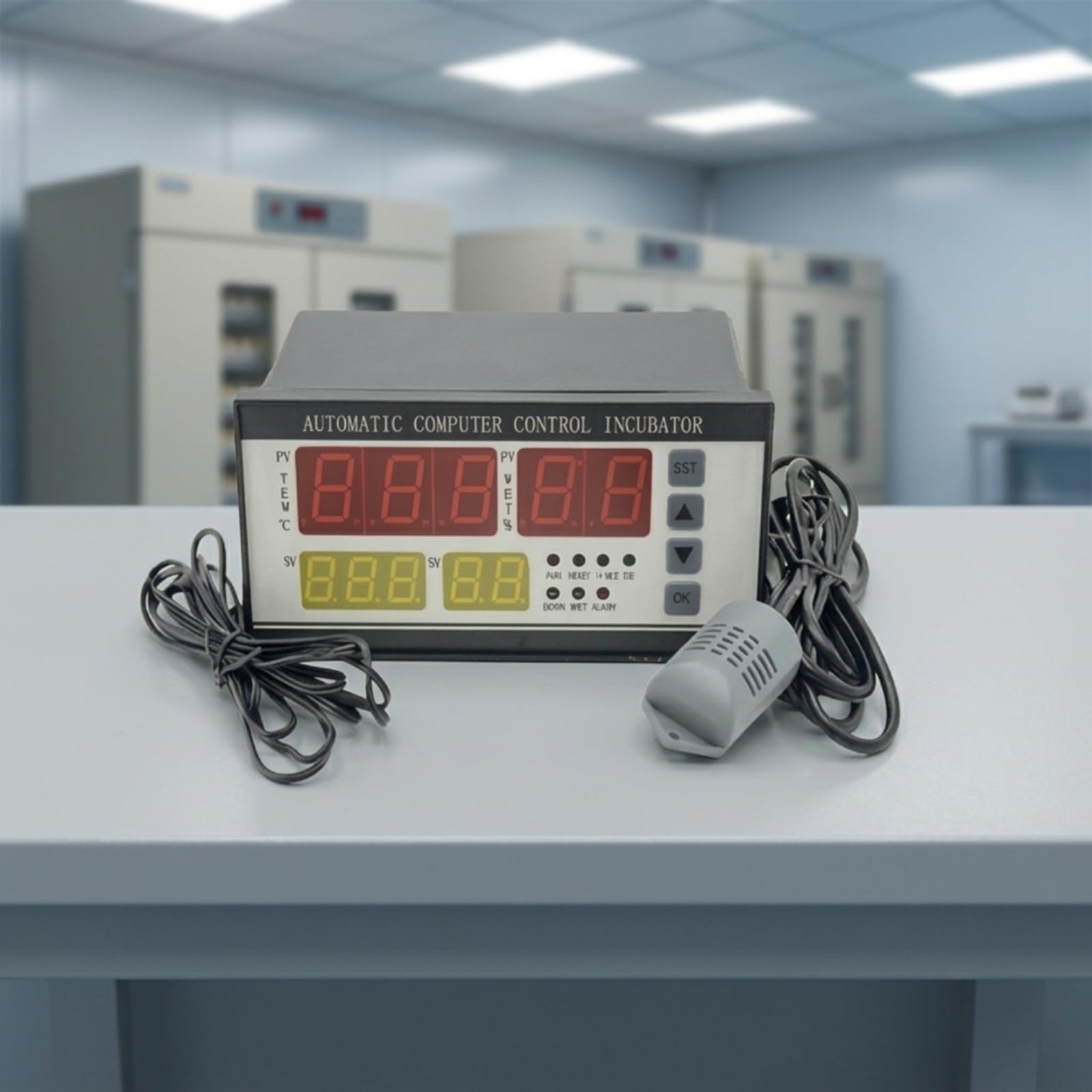 Qianly Regolatore di Temperatura e Umidità Automatico Termostato Igrostato Digitale Elettronico Termostato con Sonda per Allevatori, ZL-7918A