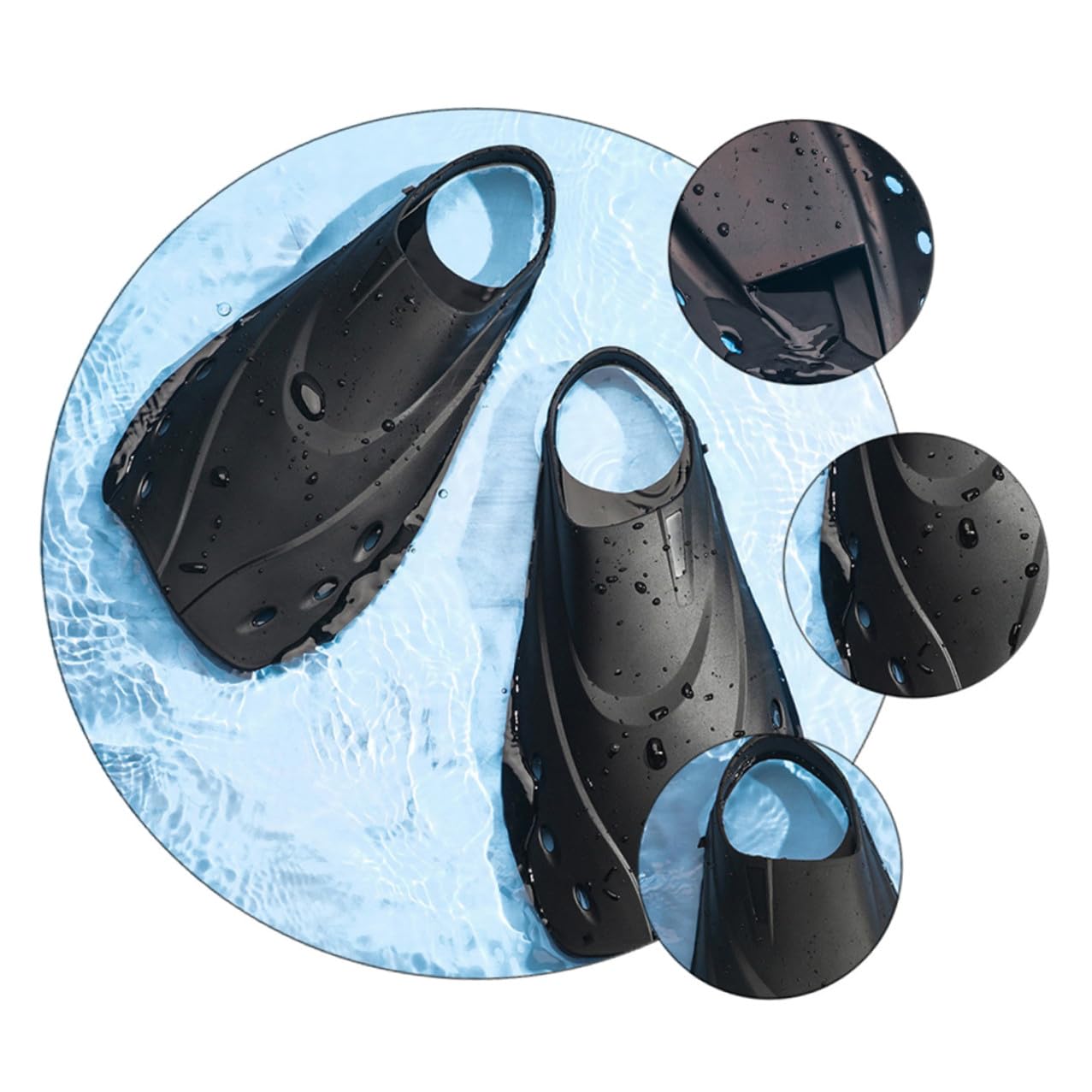 Pinne Corte Snorkeling Regolabili per Adulti, Nero, Materiale Termoplastico