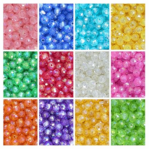 Image of 1200 Pcs Rainbow Crystal Beads for Jewellery Making Kit - Beads for Bracelet Making Kit - Bead Craft - Acrylic - Multicolour - 240g, 8mm