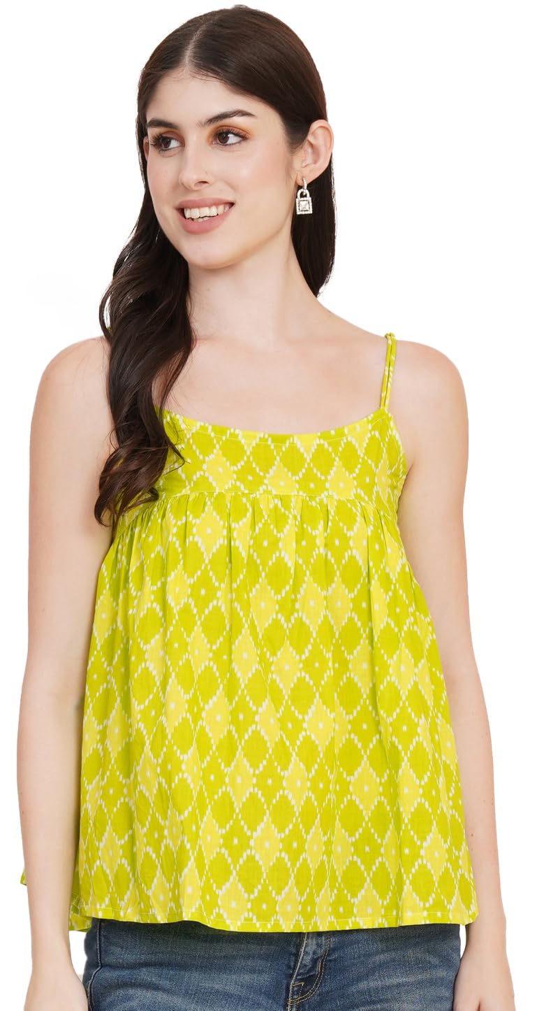 fabric fitoor Women's Light Green Color Geometric Print Cotton Fabric Crop Top-picture-13