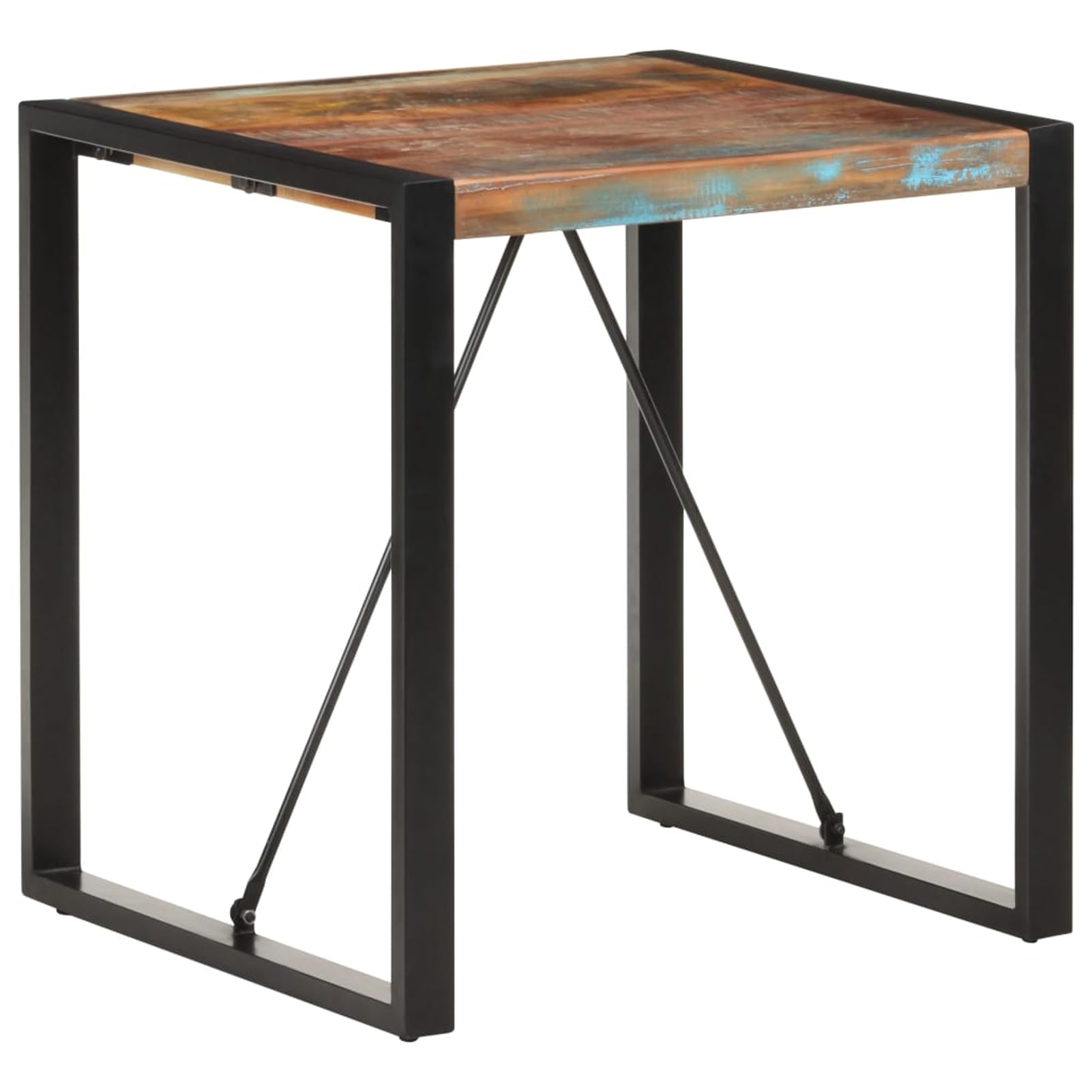 Stół do jadalni 70x70x75 cm lite drewno z recyklingu ze stalowymi nogami | Drewno z recyklingu, malowane proszkowo stalowe nogi, indywidualny rysunek słojów, odporny na warunki atmosferyczne
