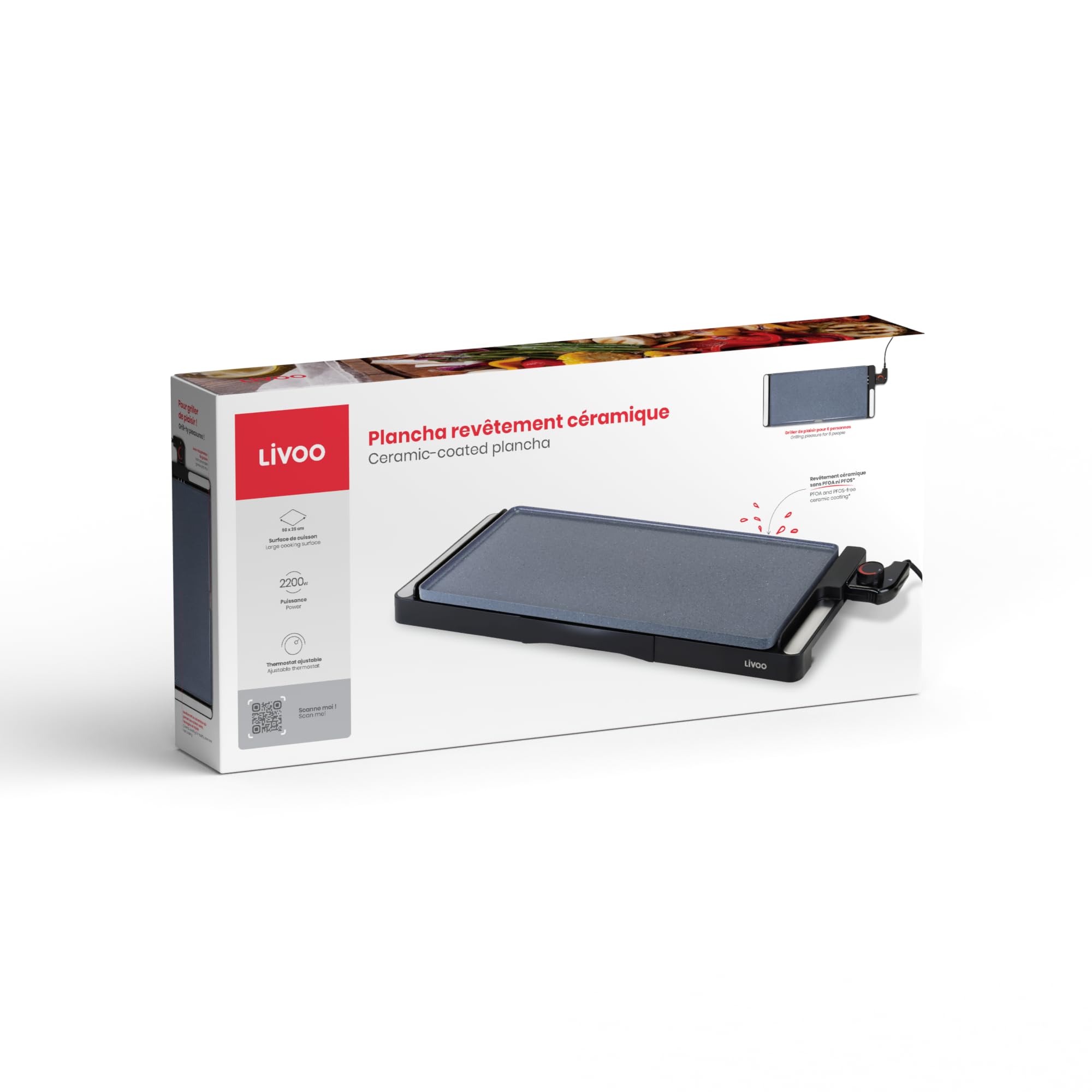 Livoo DOC320-2200W Plancha revestimiento cerámico, 50 x 25 cm, libre de PFOA/PFOS