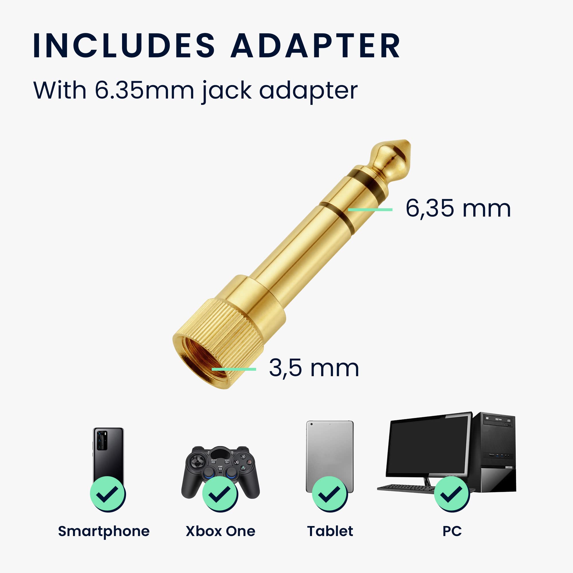 kwmobile Câble compatible avec AudioTechnica ATH-M50X / M40X / M60X / M70X - Câble de Rechange 3,5mm pour Casque Audio avec Adaptateur Connecteur 6,35 mm