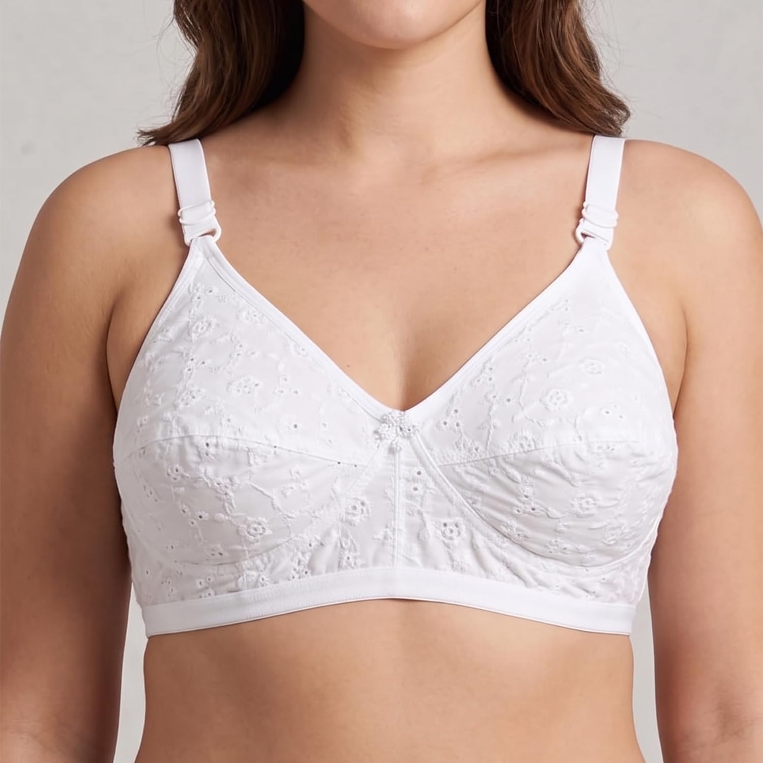 Mastectomy Cancer Pocket Bra for Women - White (34) | Cotton Chikan Cool Fabric | Non-Padded B Cup | Both Side Prosthesis Pockets-image-35