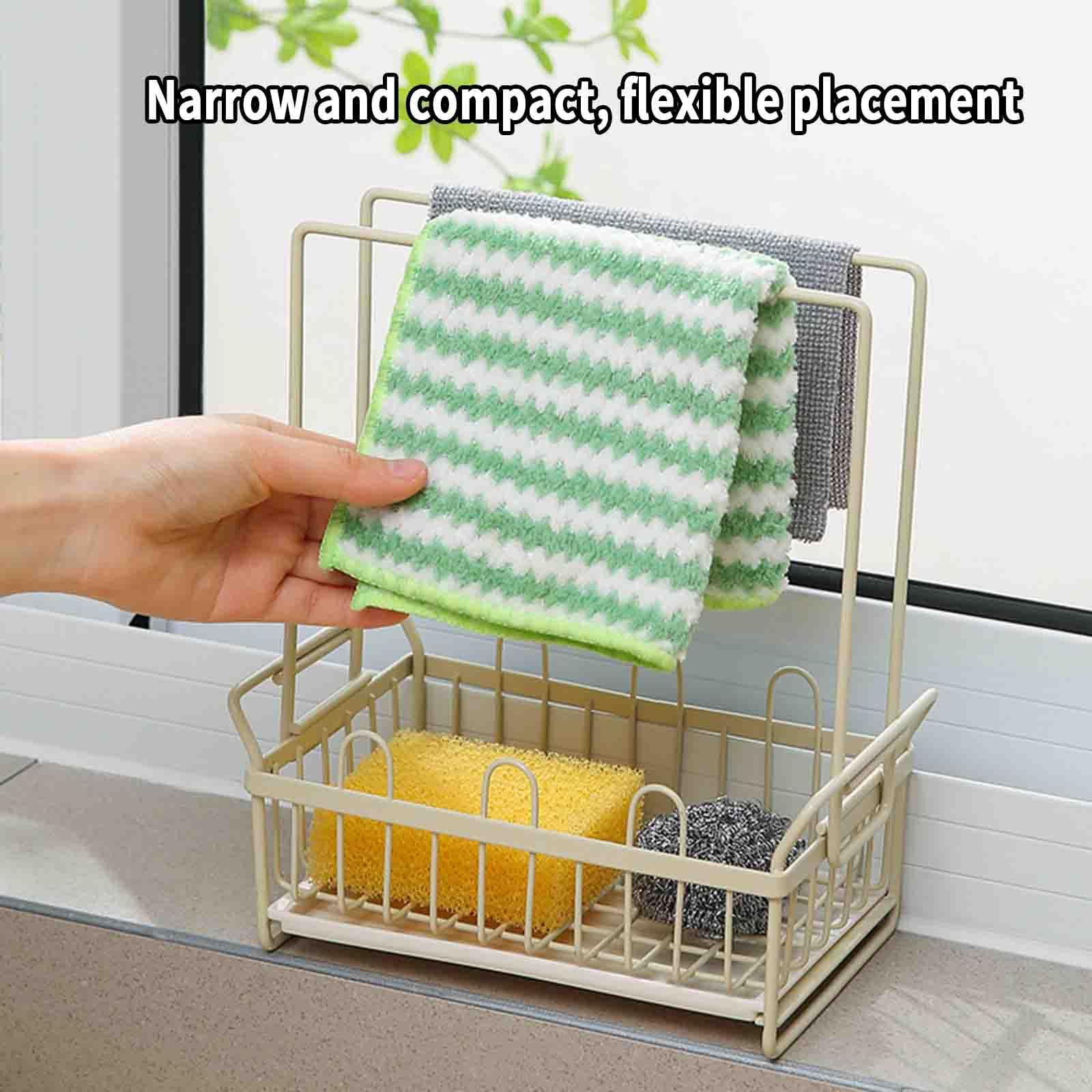 Spülbecken-Caddy Küche Schwammhalter Abflusskorb Spülenregal mit Abtropfschale Kunststoff Tuch Rack Unterspüle Wasserwanne Weiß Küchenzubehör für effiziente Reinigung