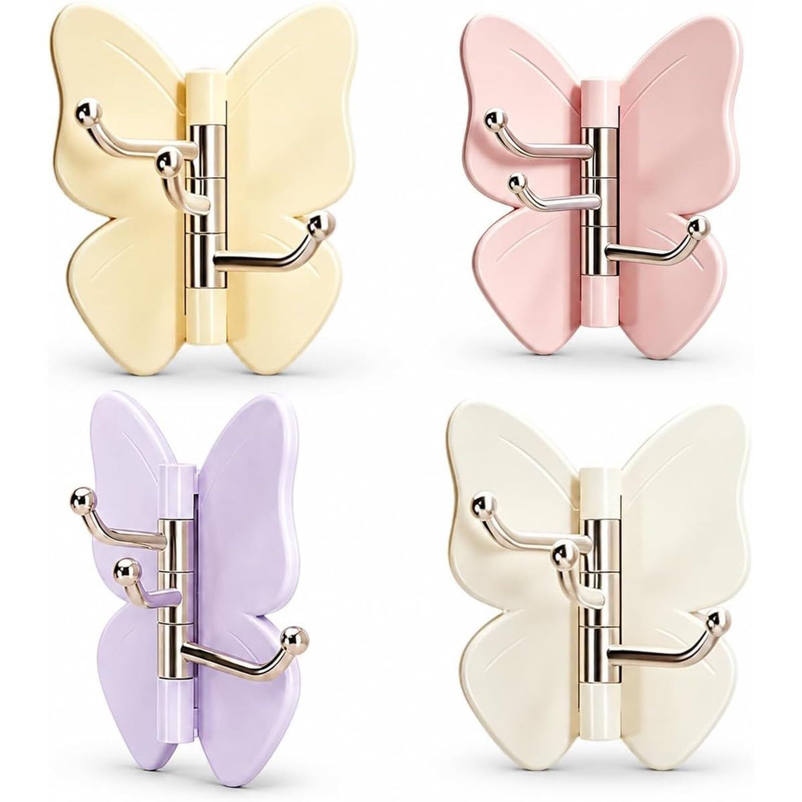 WSYUOM Rotating Butterfly Adhesive Wall Hooks, 270° Swivel 3-Prong No-Drill Hooks with Adjustable Wings, for Bathroom, Kitchen, Bedroom, Towels, Bags