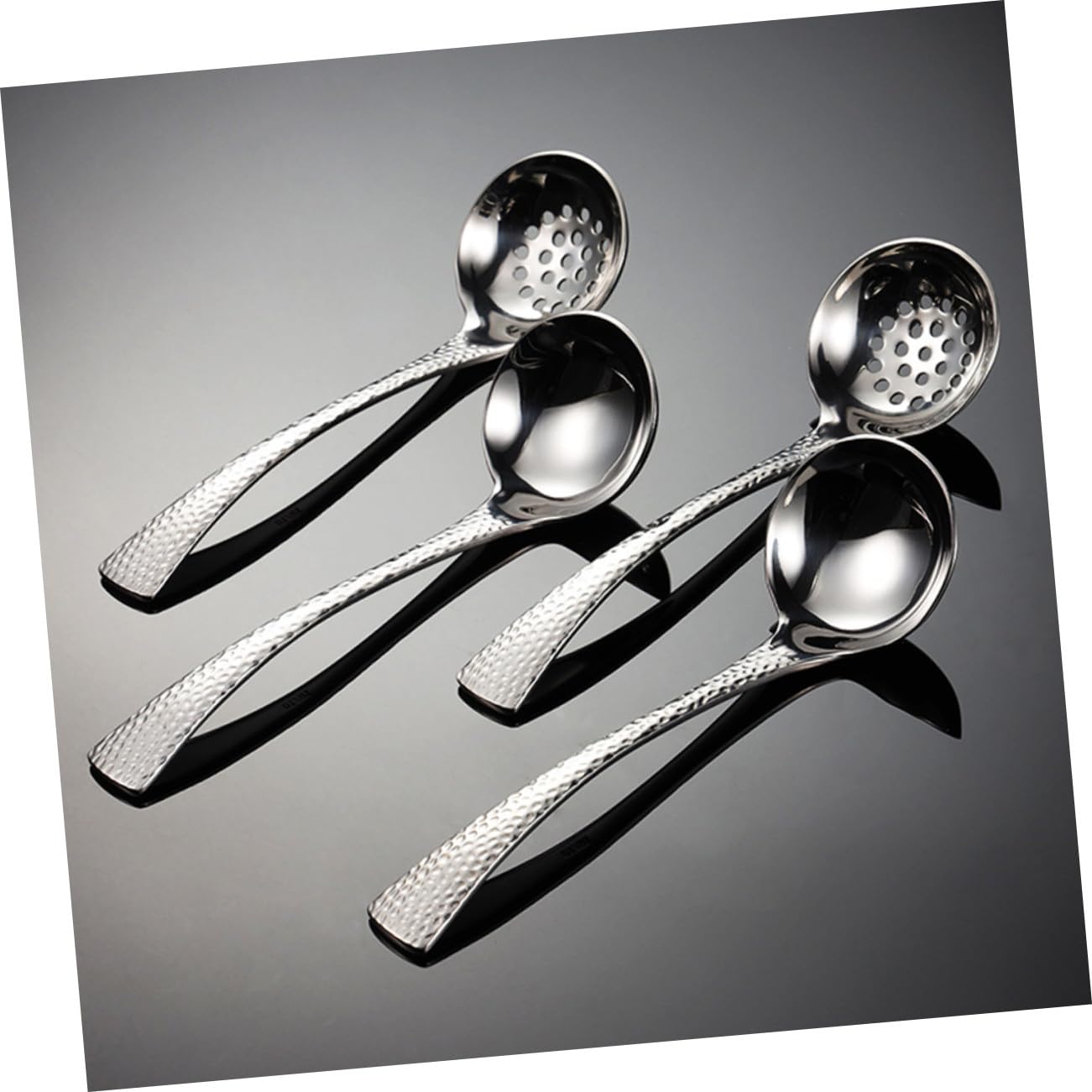 Cucharón de Sopa y Diseño Martillado de Acero Inoxidable 304 Mango Ergonómico 2 Piezas Fácil de Limpiar para Cocina y Restaurantes