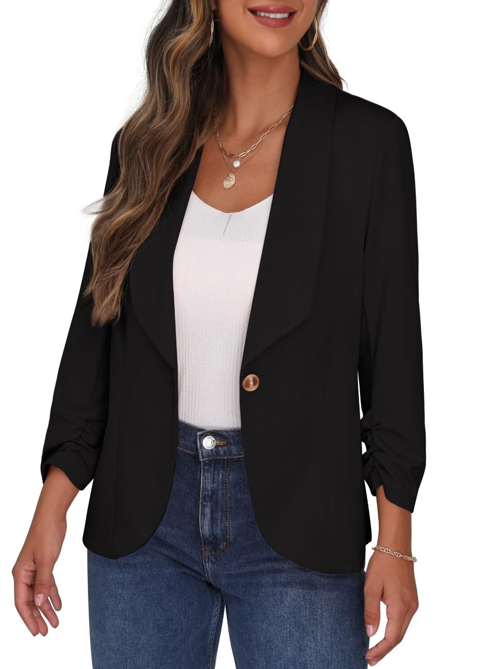 PrinStory Blazer Damen Sportlich Elegant 3/4 Ärmel Blazer Büro Geschäft Dressy Jack Outfits