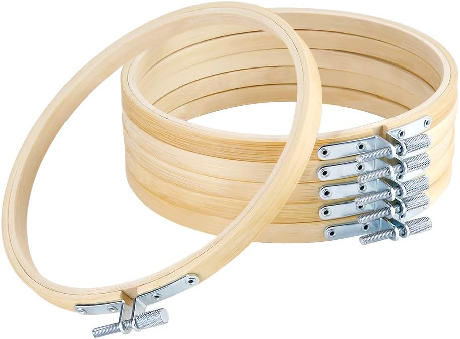 Pllieay 6 Pieces 6 inch/ 15cm Round Embroidery Hoops Bamboo Circle Cross Stitch Hoop Rings for Craft Sewing