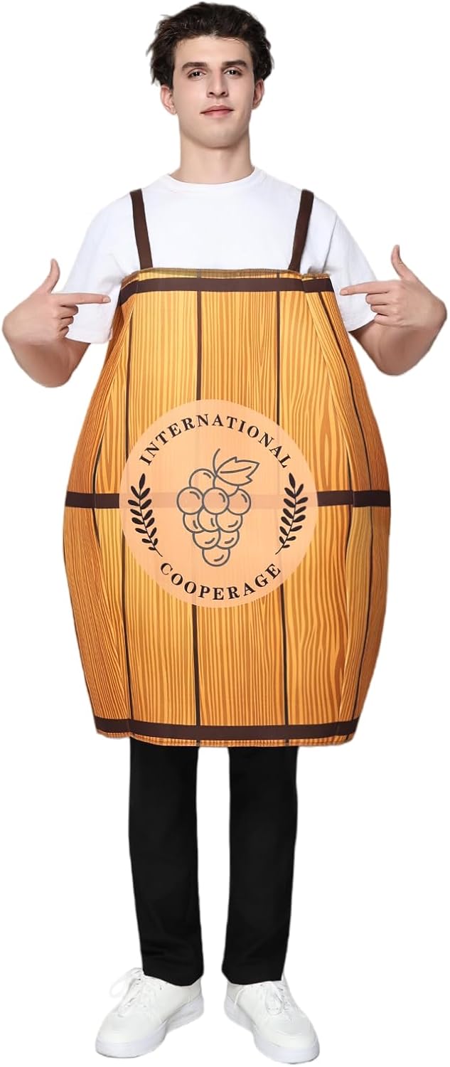 EraSpooky Mens Oak Wine Barrels Costume, 3D Beer Barrel Tunic, Funny Adult Oktoberfest Outfits