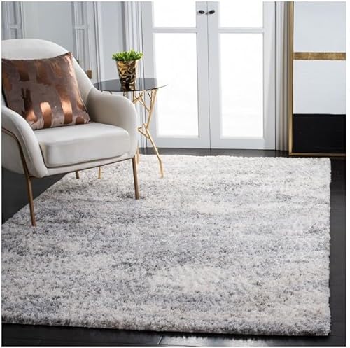 Miniatura 2 de SAFAVIEH Berber Shag Collection - Alfombra cuadrada de 3 pies 3 pulgadas, color marfil y beige, diseño abstracto moderno, no desprende pelusa y de