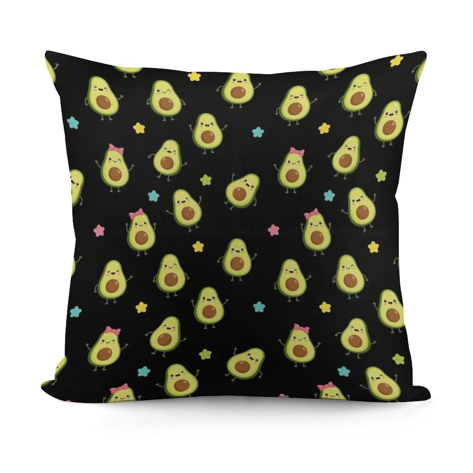 Smazdfxx Picture(314) Unique Pattern Soft Cute Avocado Lovers Green Black Plush Pillow Cover With Zipper For Sofa, Couch, Living Room Decorative