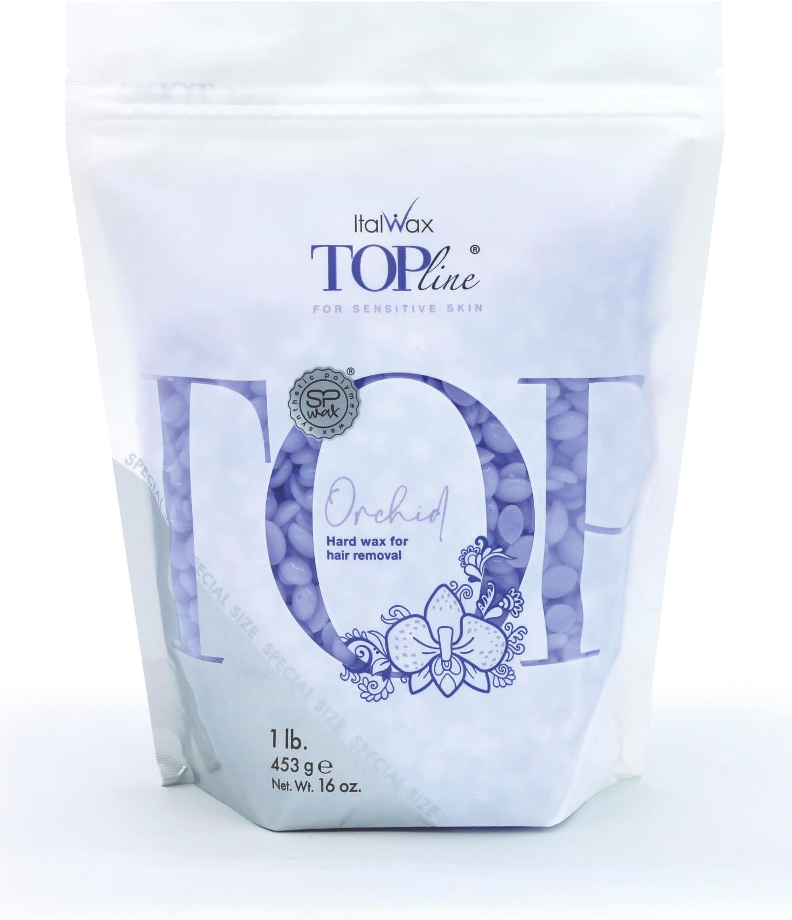 Top Line Orchid - 0,45Kg / 1lb - Hard wax beads for hair removal - Orchid fragrance - Synthetic formulation ideal for sensitive skins - Recommended for Bikini Area and Armpits